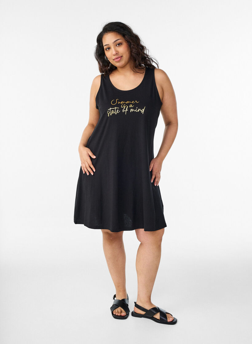 Sleeveless A-line dress, Black, Model image number 1
