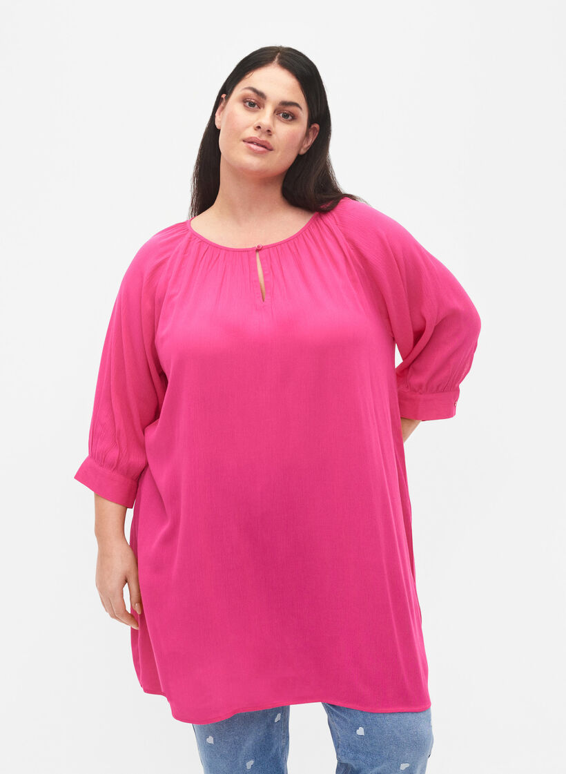 Viscose tunic with 3/4 sleeves, Pink, Model image number 0