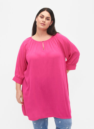 Viscose tunic with 3/4 sleeves, Beetroot Purple, Model image number 0