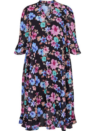 Floral midi dress with a v-neck, Bright Fall Print, Packshot image number 0