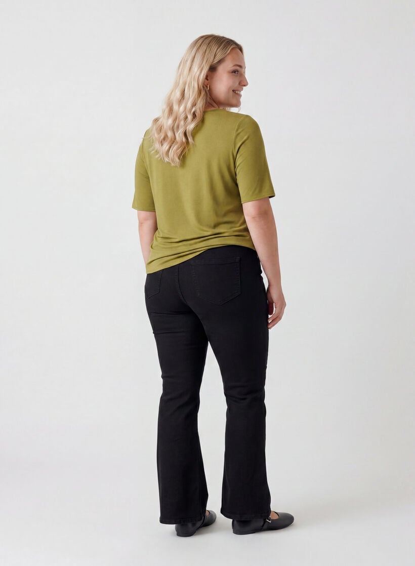 Short-sleeved woven blouse with round neck, Green, Model image number 2