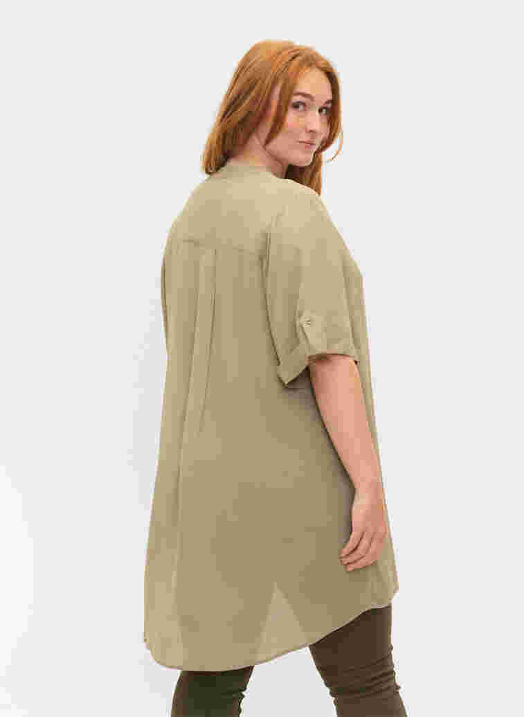 Short-sleeved viscose tunic, Laurel Oak, Model image number 1