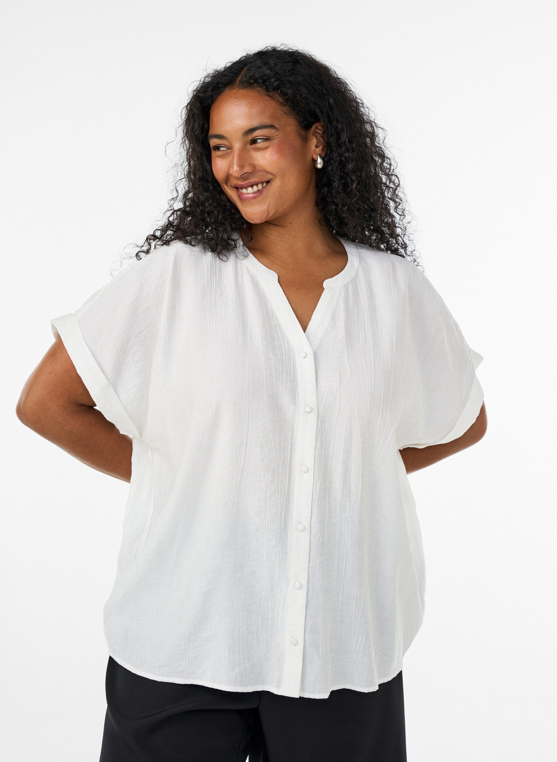 ZizzifashionViscose blouse with buttons and texture, Vanilla, Model image number 0