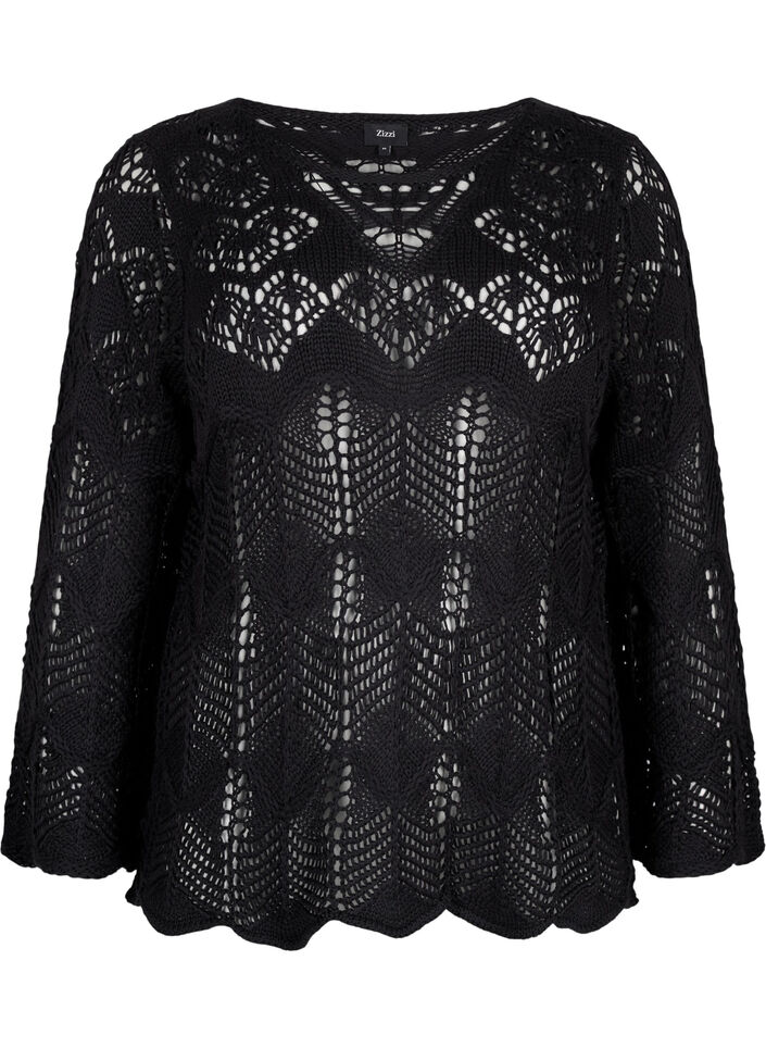 Knitted blouse with lace pattern, Black, Packshot image number 0