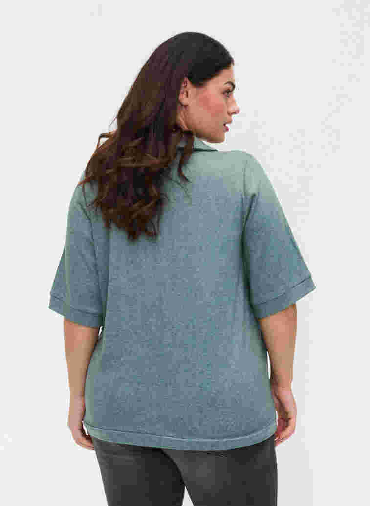 Marled blouse with collar and 2/4 sleeves, Green Melange, Model image number 1