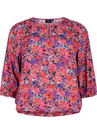 Viscose blouse with floral print and smock