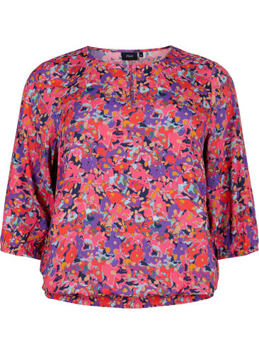 Viscose blouse with floral print and smock, Pink Small Fl. AOP, Packshot image number 0