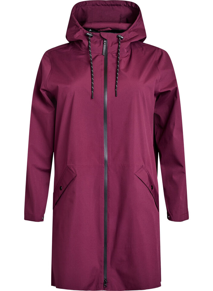 Rain jacket with pockets and hood, Dark Bordeaux, Packshot image number 0