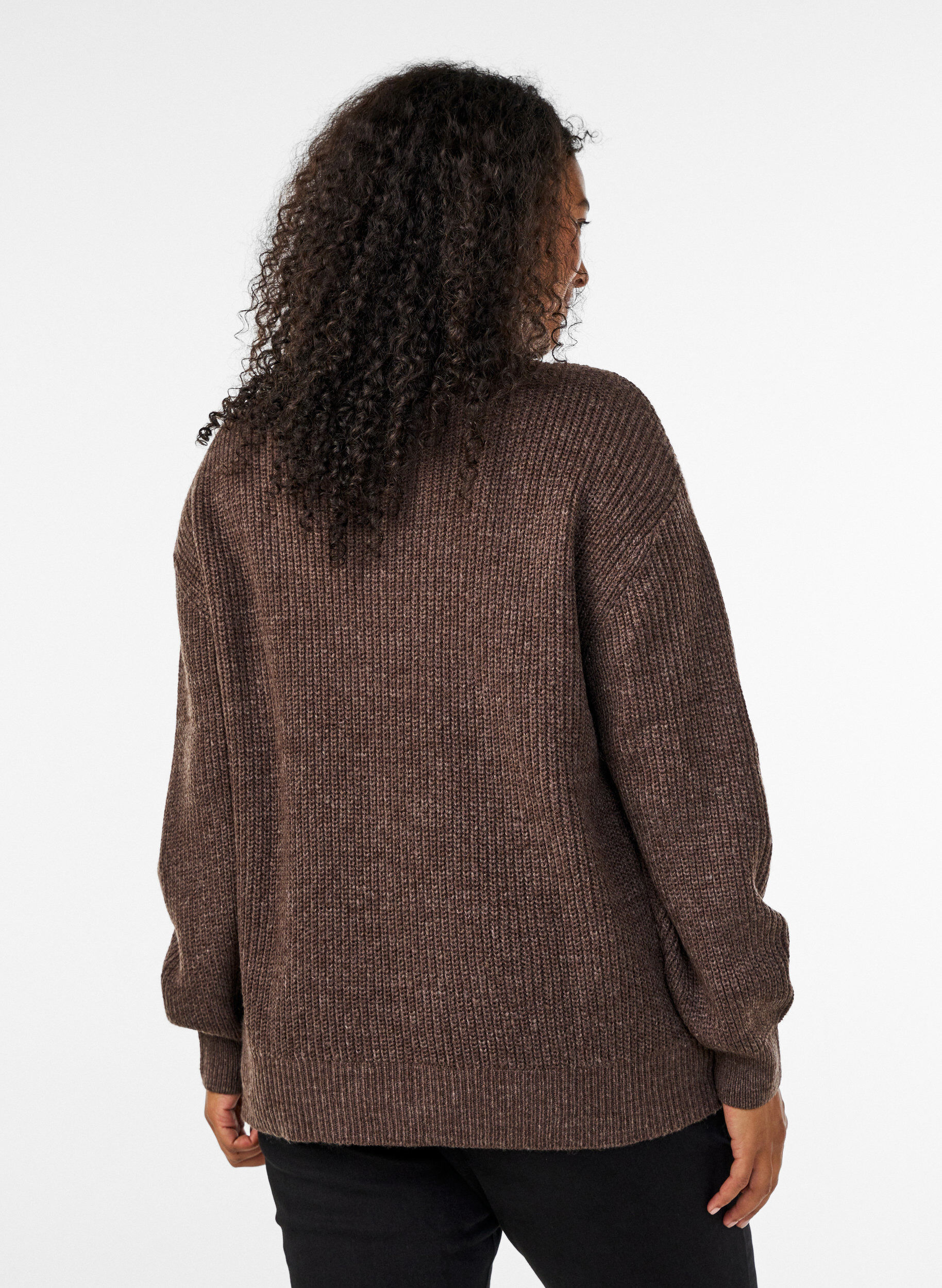 ZizzifashionKnitted sweater with high neck and zipper, Brown, Model image number 2