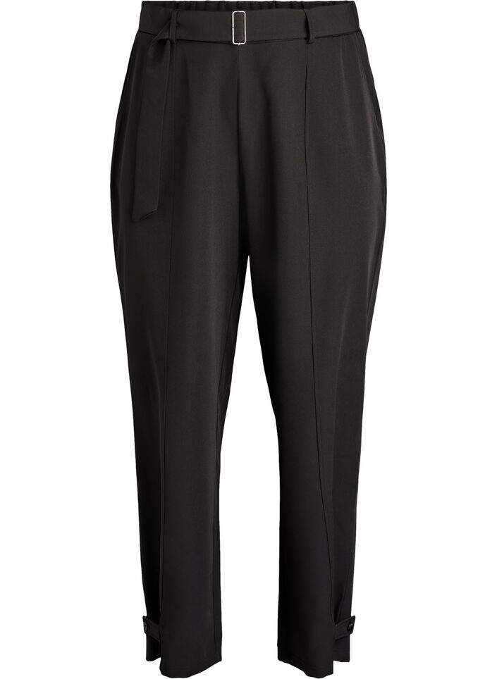 High-waisted trousers with belt, Black, Packshot image number 0
