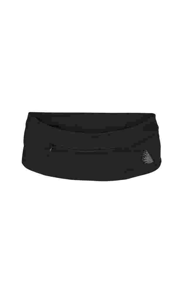 Running belt with pockets and zips, Black, Packshot image number 0