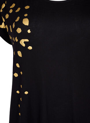Short-sleeved viscose t-shirt with print, Black Gold , Packshot image number 2