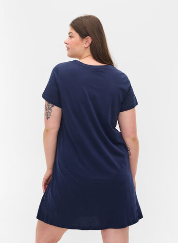 Short-sleeved nightdress in cotton, Peacoat CHILL, Model image number 1