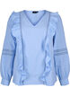 Blouse with ruffles and lace trim, Light Blue, Packshot image number 0