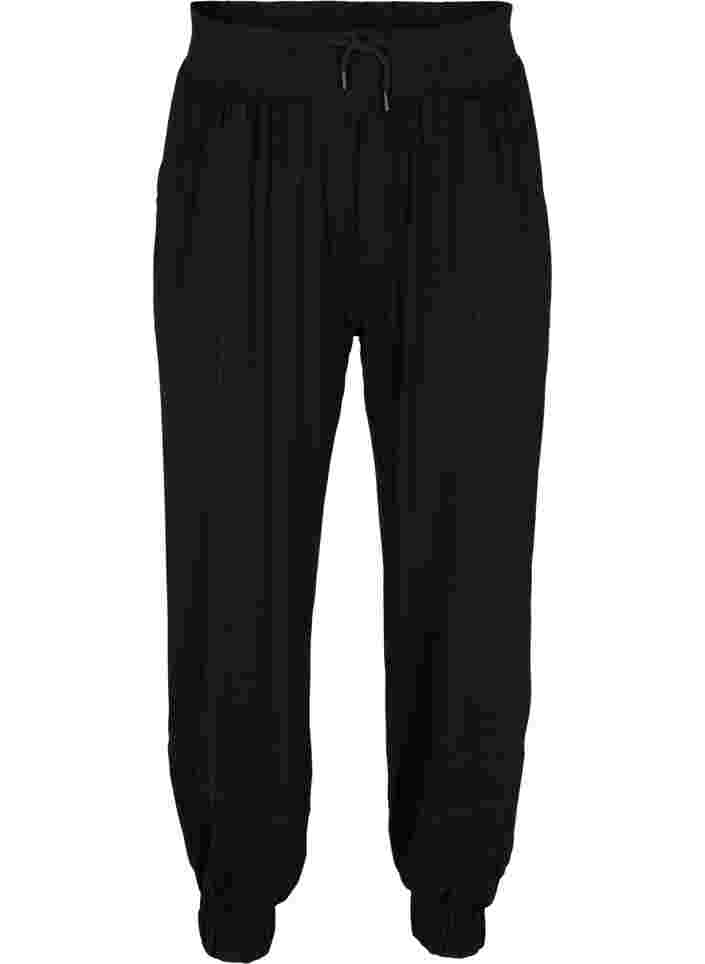 Loose viscose gym trousers, Black, Packshot image number 0