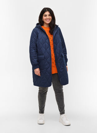 Hooded quilted jacket with large pockets, Navy Blazer, Model image number 2