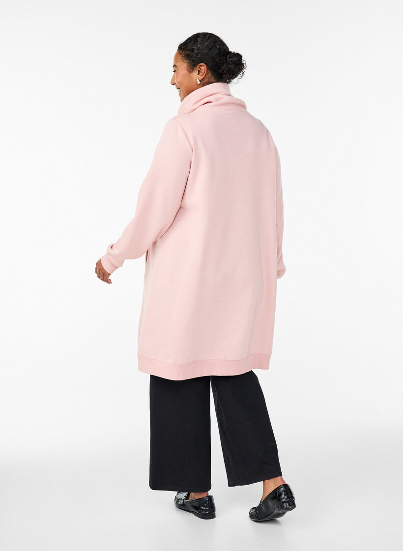 Short sweatshirt dress with high collar and pockets, Red, Model image number 2