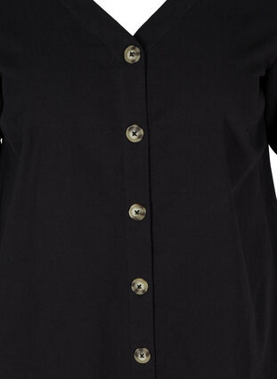 Short-sleeved cotton dress with buttons, Black, Packshot image number 2