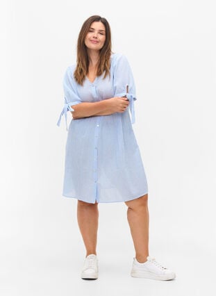 Striped cotton shirt dress, Blue Stripe, Model image number 2