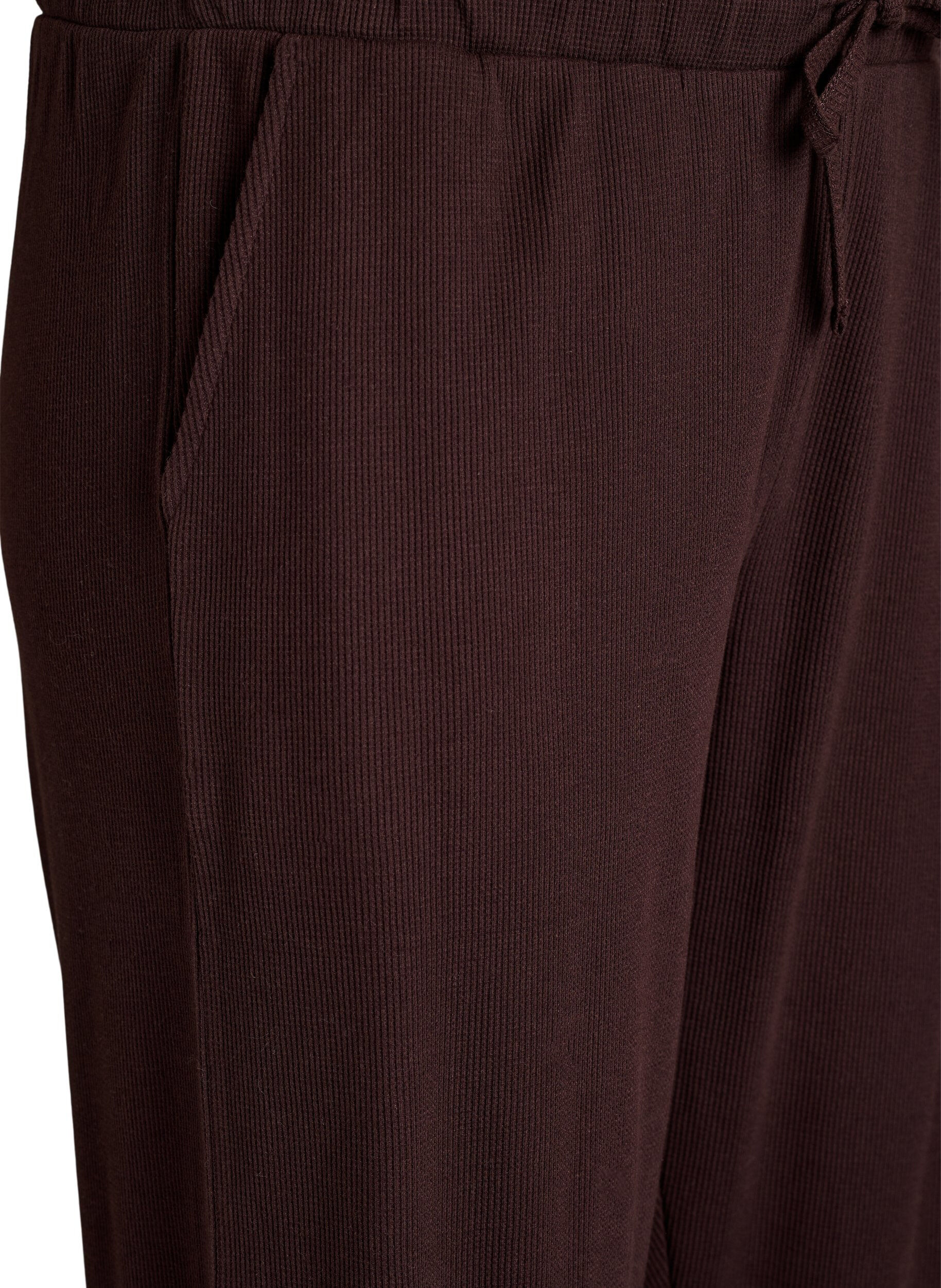 Zizzifashion Ribbed jersey trousers with a high waist, Brown, Packshot image number 2