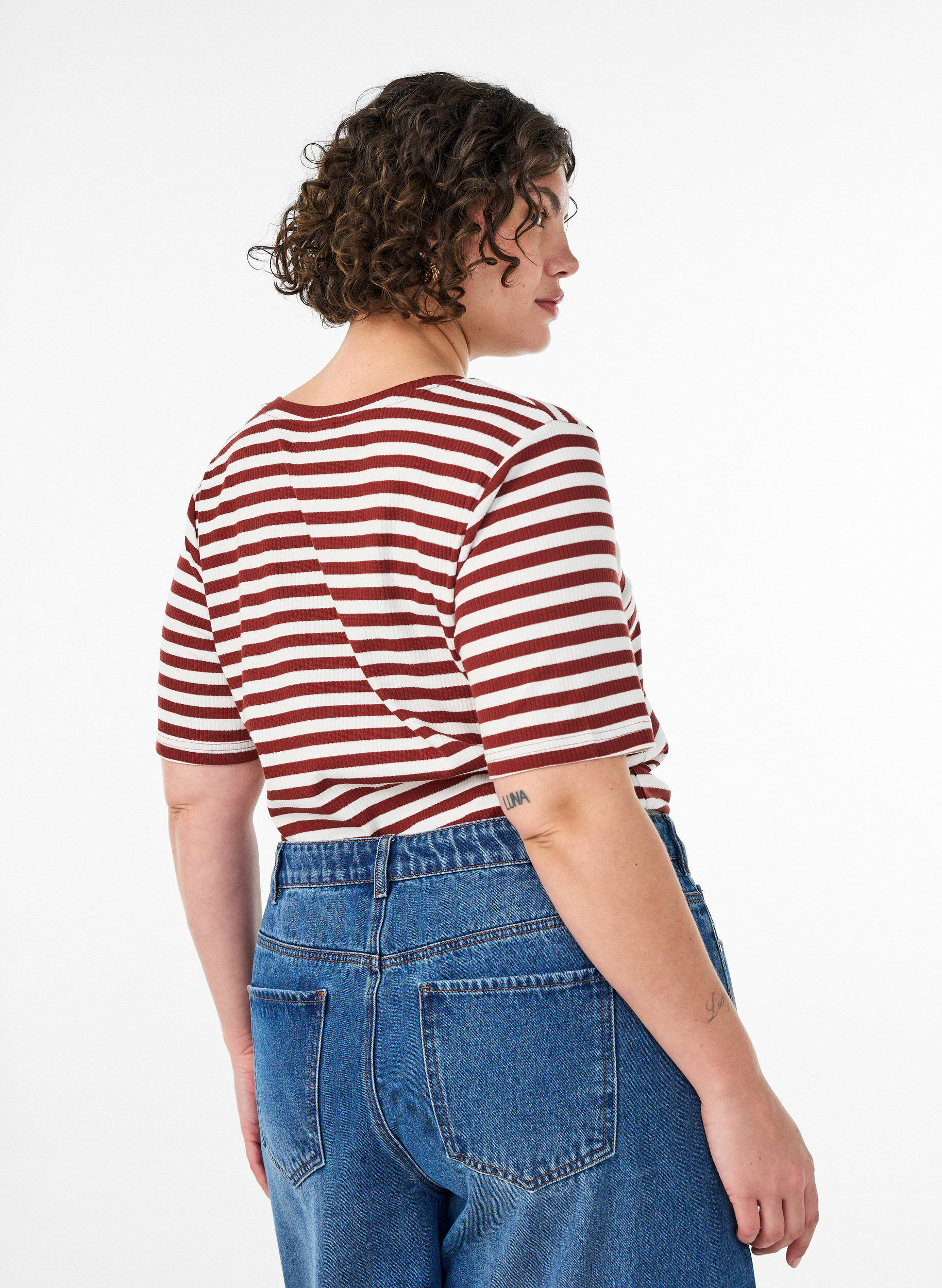 ZizzifashionStriped T-shirt with ribbed texture, Red, Model image number 2