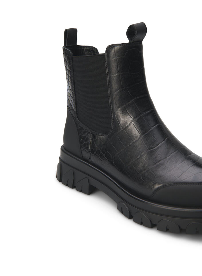 Wide fit - Croco Chelsea boot in leather, Black, Packshot image number 4