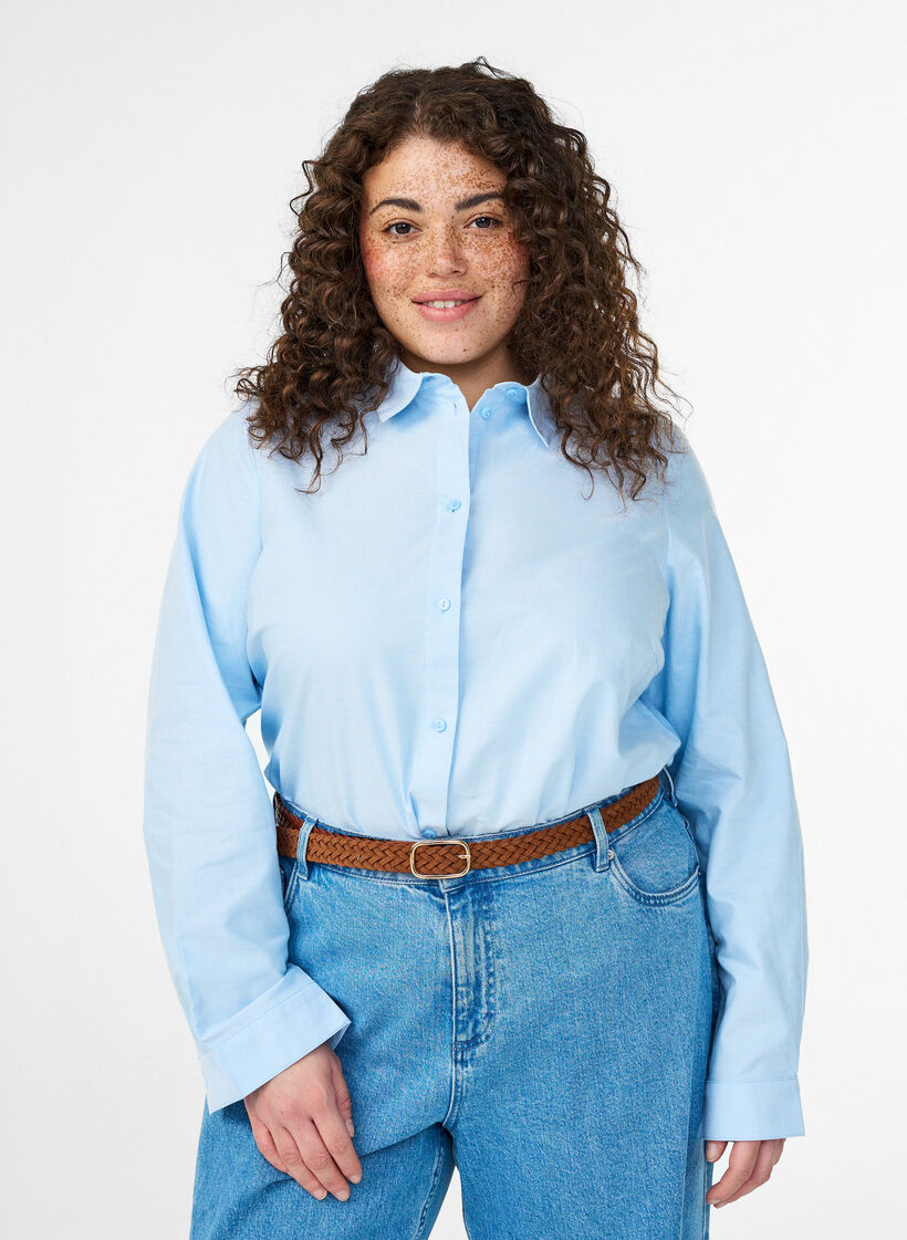 Long-sleeved cotton shirt, Blue, Model image number 0