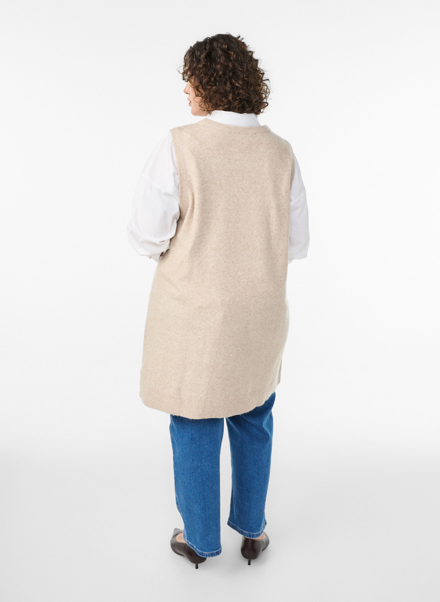 ZizzifashionShort sleeveless knitted dress, Beige, Model image number 2