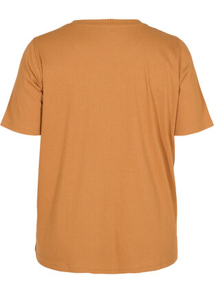Short-sleeved t-shirt in ribbed fabric, Pecan Brown, Packshot image number 1