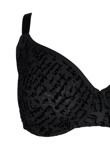 Full cover bra with text print, Black, Packshot image number 2