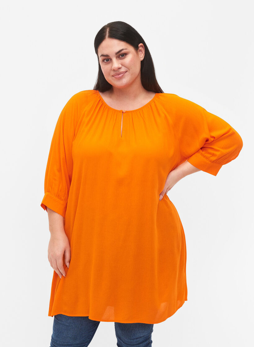 Viscose tunic with 3/4 sleeves, Orange, Model image number 0