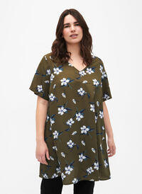 FLASH - Tunic with v neck and print, Olive Night Flower, Model