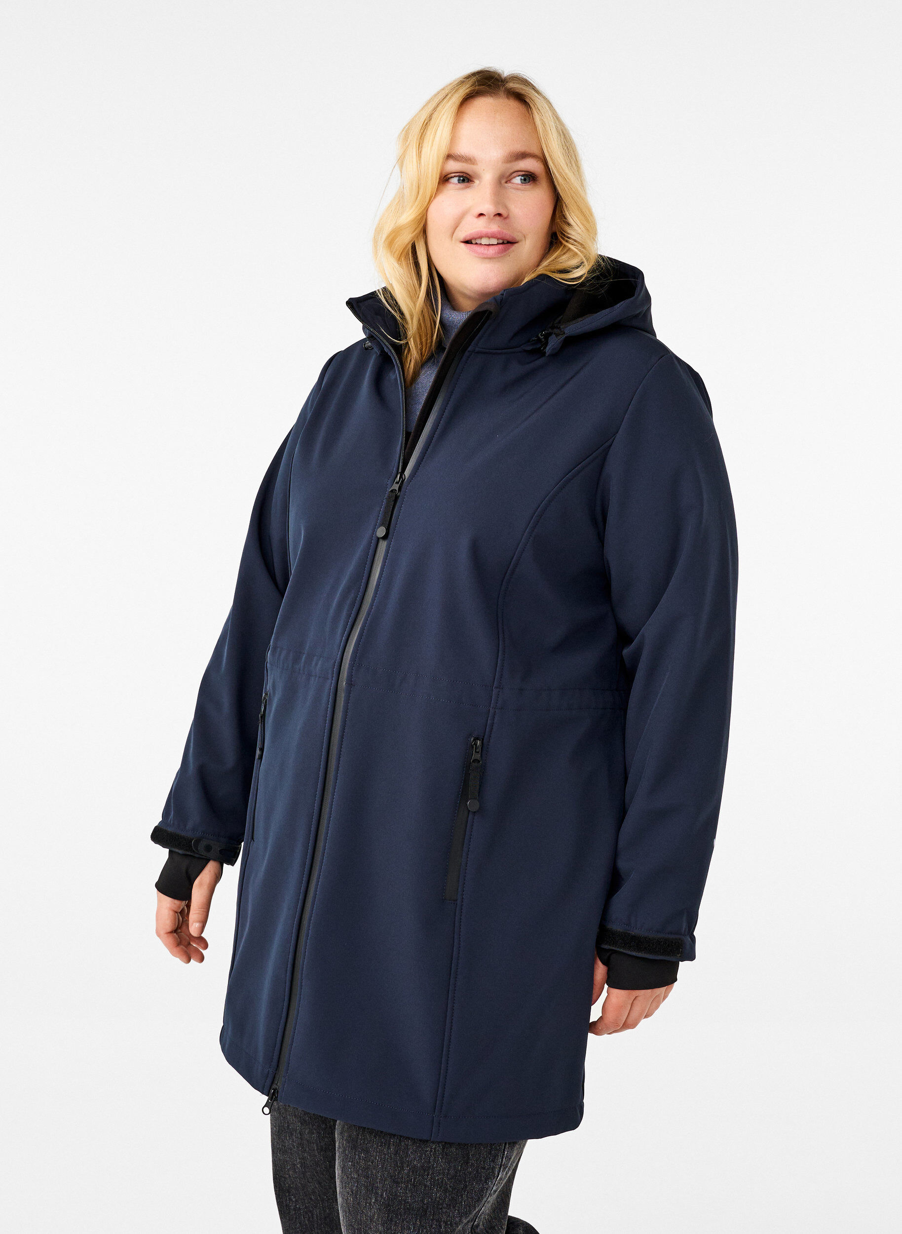 Softshell jacket with detachable hood, Blue, Model