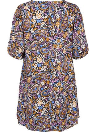 Short-sleeved viscose dress with floral print, Black G. Sky Paisley, Packshot image number 1