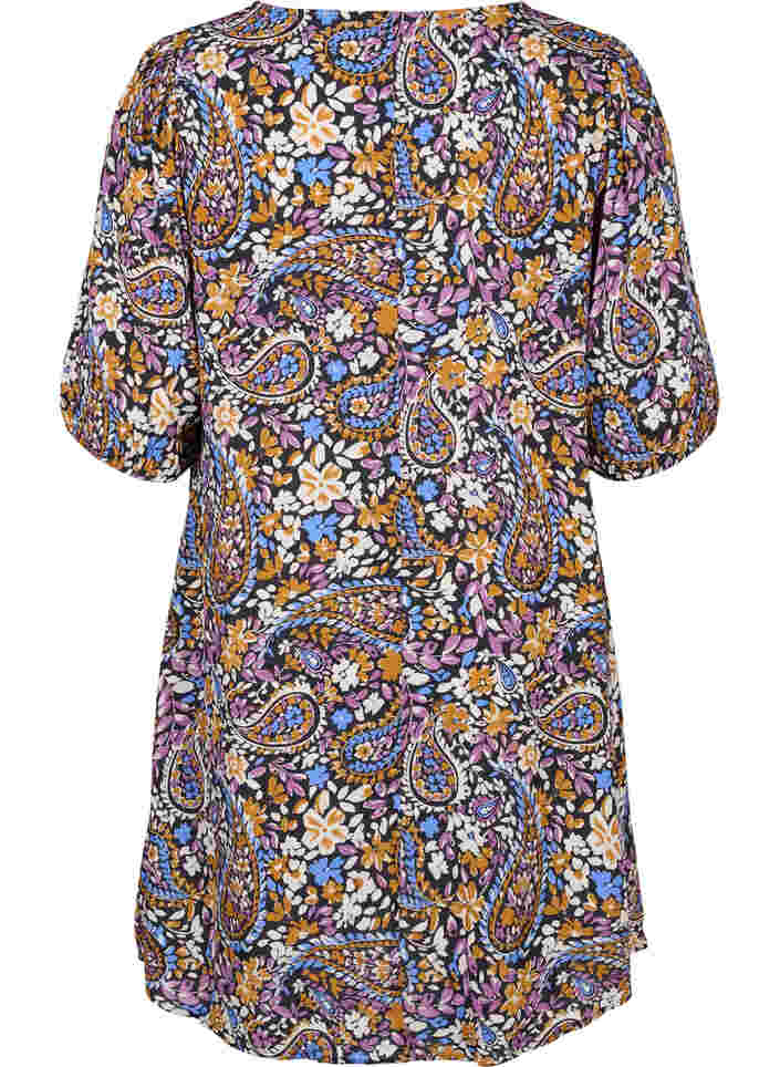 Short-sleeved viscose dress with paisley print, Black G. Sky Paisley, Packshot image number 1