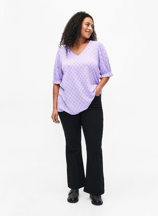 V-neck blouse with hole pattern, Viola, Model image number 2