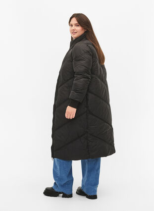 Long puffer winter jacket, Black, Model image number 1