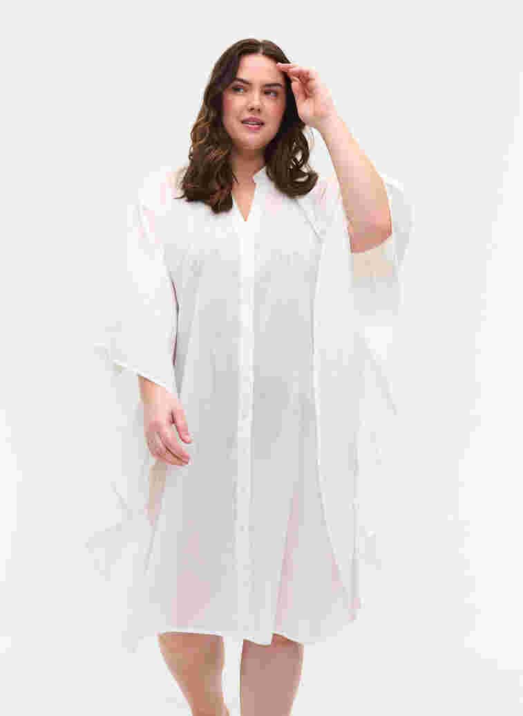 Cotton beach dress with button closure, Bright White, Model