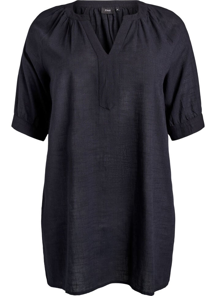 Cotton tunic with a V-neck, Black, Packshot image number 0