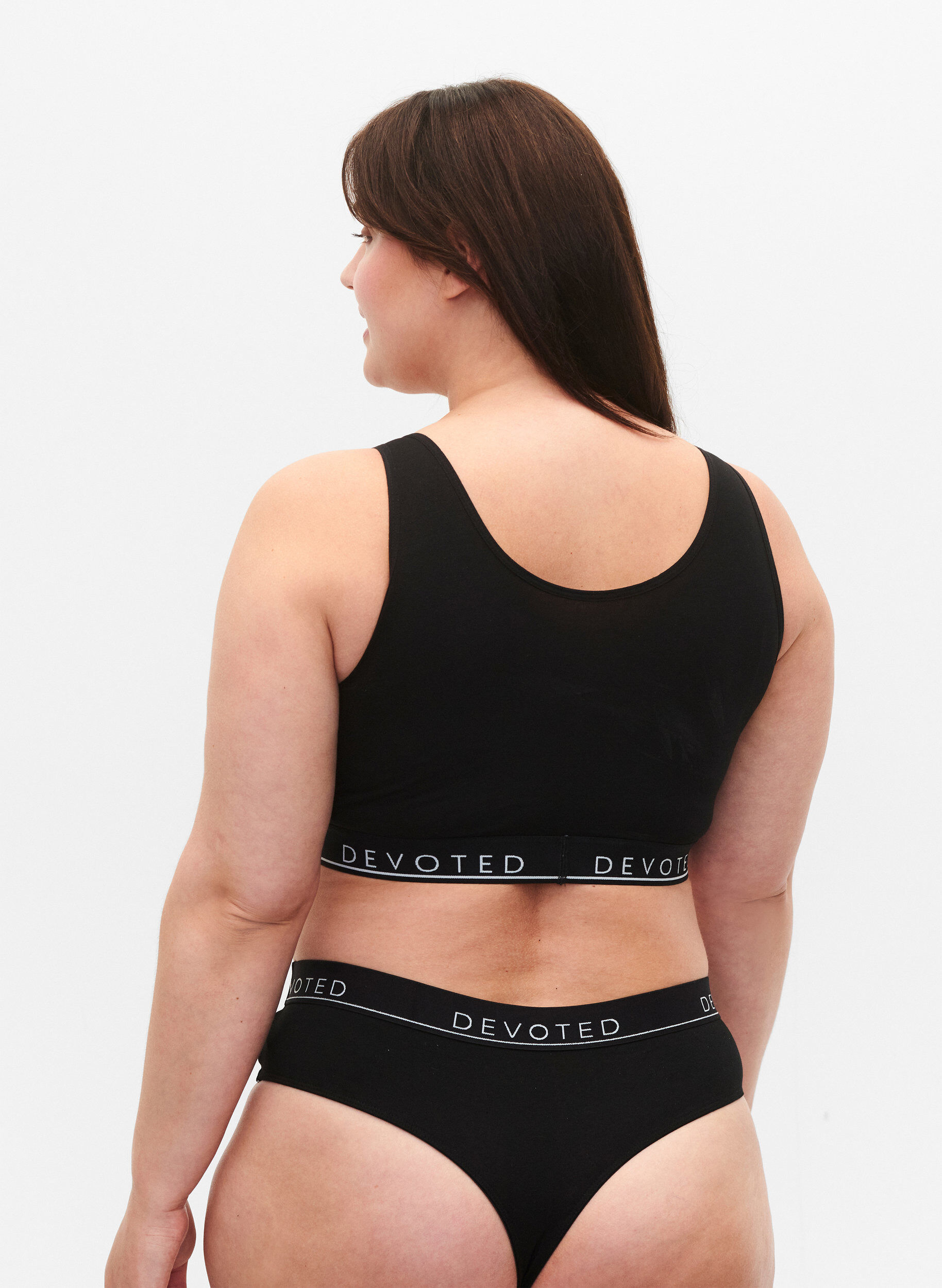 ZizzifashionCotton bra with v-neckline and text print, Black, Model image number 2