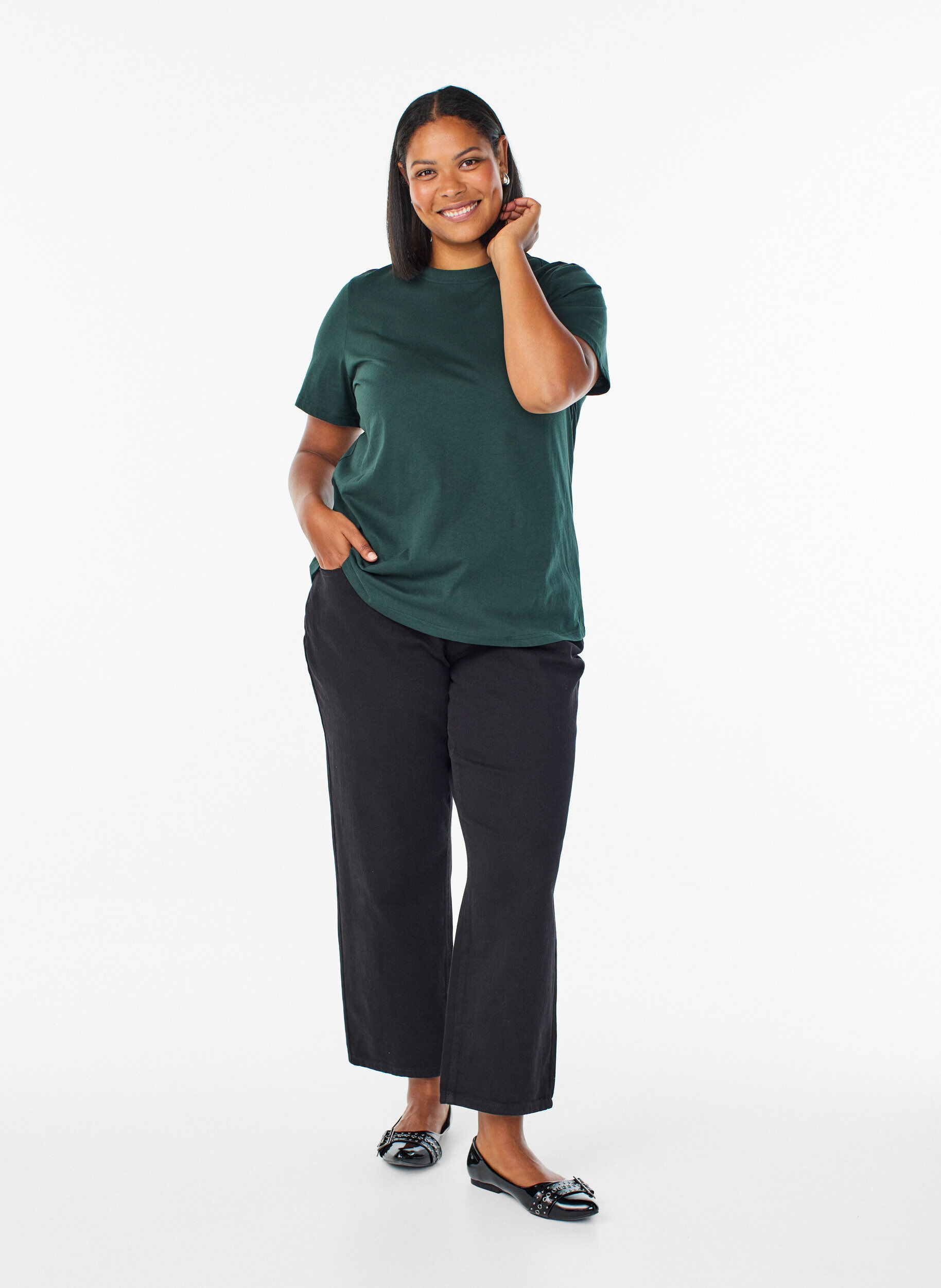ZizzifashionBasic cotton T-shirt with round neck, Green, Model image number 1