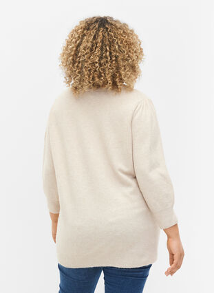 Mottled knitted top with 3/4-length sleeves, Pumice Stone Mel., Model image number 1