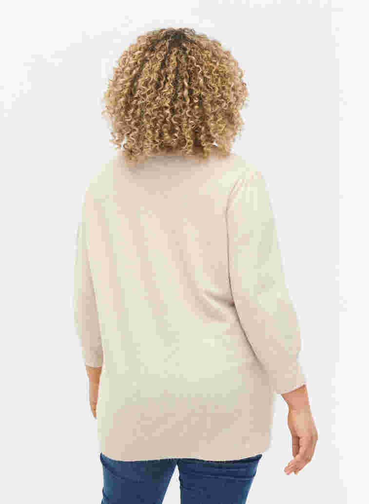 Mottled knitted top with 3/4-length sleeves, Pumice Stone Mel., Model image number 1