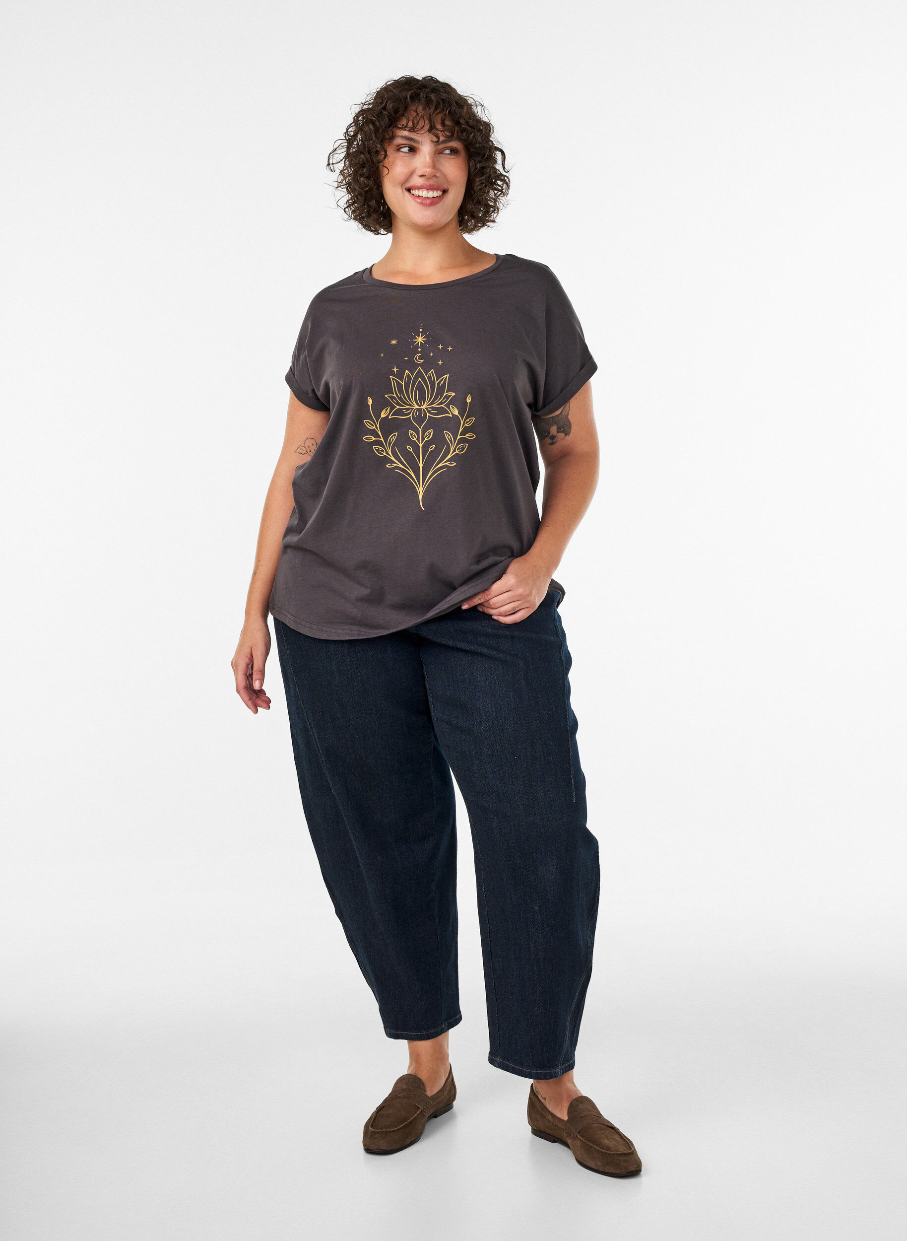 ZizzifashionT-shirt with decorative front print, Dark Grey, Model image number 1