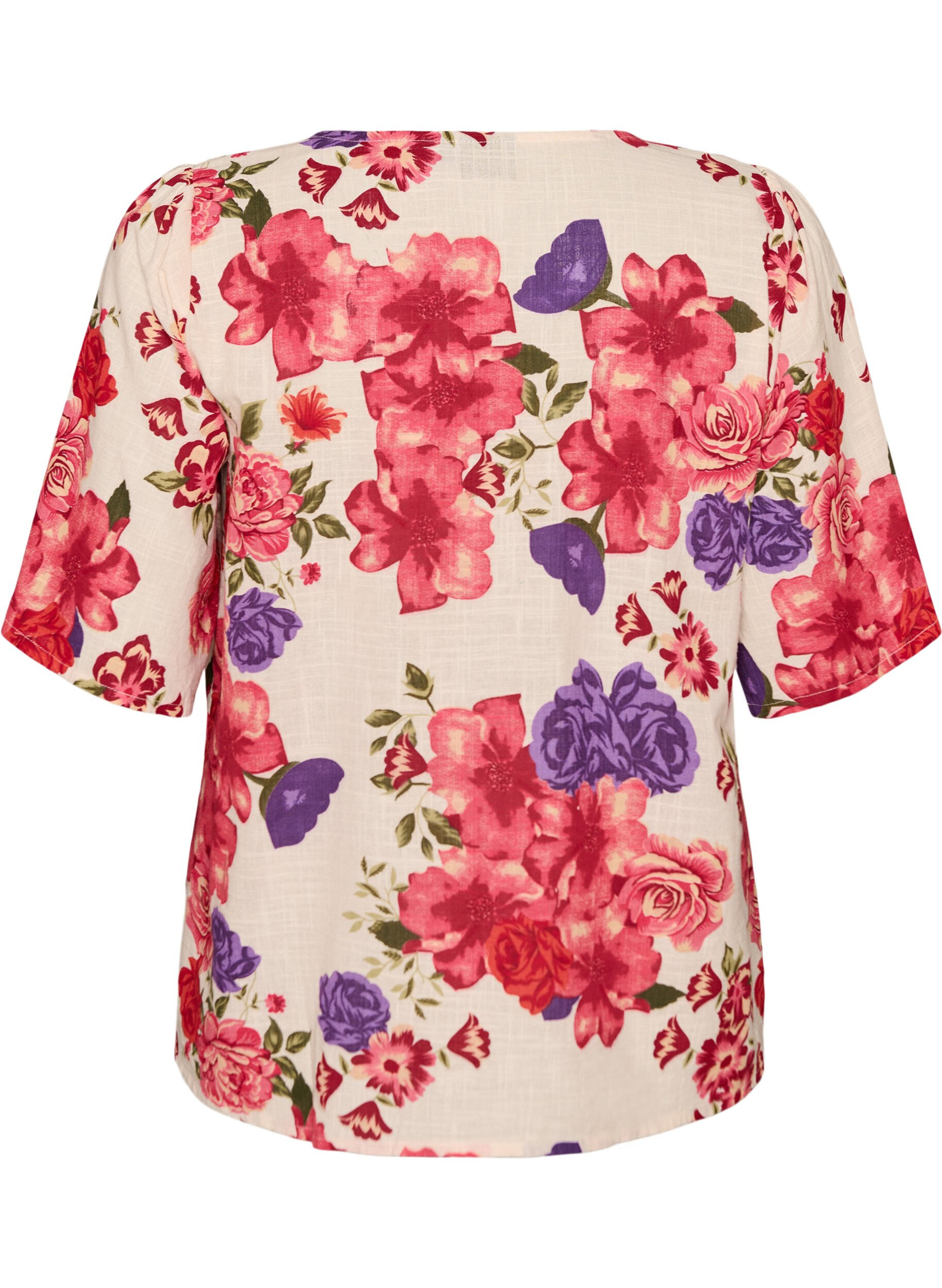 ZizzifashionShort-sleeved cotton shirt with a V-neck, Red, Packshot image number 1