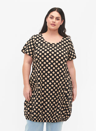 Short-sleeved, printed cotton dress, Dot AOP, Model image number 0