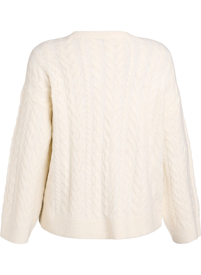 Knitted blouse with cable pattern and contrast details, Beige, Packshot image number 1