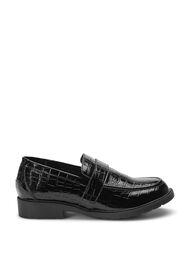 Wide fit croco loafers in leather, Black, Packshot