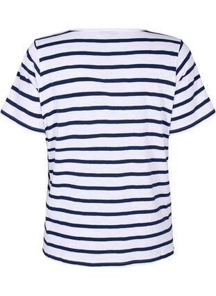 Striped cotton t-shirt with v-neck, Bright White Stripe, Packshot image number 1