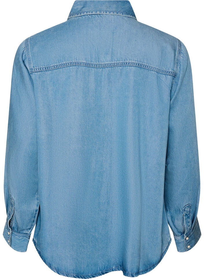 Denim shirt in lyocell with press studs, Light Blue, Packshot image number 1